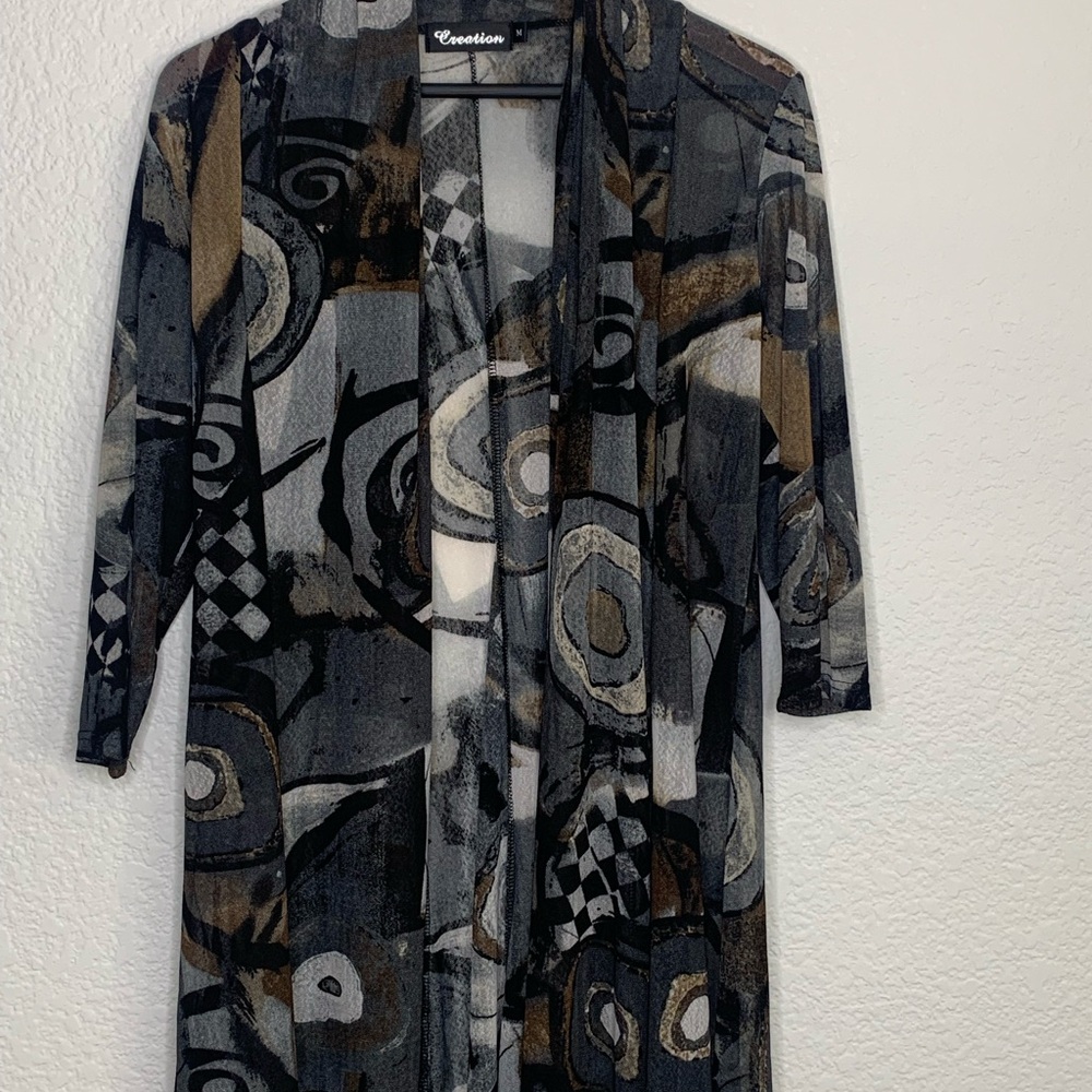 Creation Black and Brown Mesh Long Cardigan